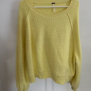 Free People Neon Yellow Textured Crew Neck Sweater